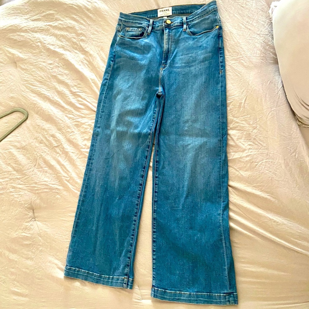 Frame straight leg crop Jeans, light wash, High Waist, size 31